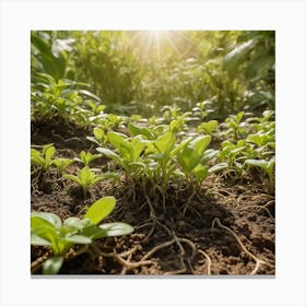 Young Seedlings Growing In The Field Canvas Print