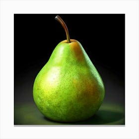 Green Pear With A Stem On A Black Background Canvas Print