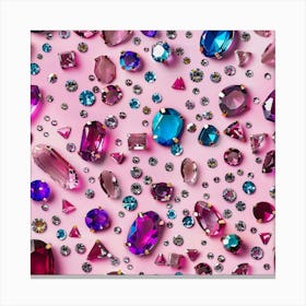 Colorful Gems On Pink Background Canvas Print