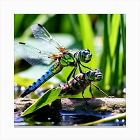 Nature Dragonfly Mating Couple Insect Sitting Duck Pond Lively Dvd Fauna Wild Animal Gras (10) Canvas Print