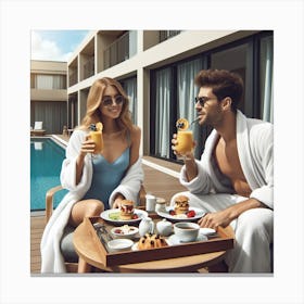 Couple Enjoying Breakfast At Hotel Canvas Print