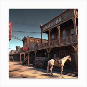 Western Town In Texas With Horses No People Neon Ambiance Abstract Black Oil Gear Mecha Detaile (2) Canvas Print