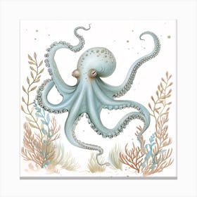 Storybook Style Octopus With Ocean Plants 8 Canvas Print