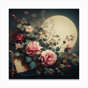 Roses And Moon Canvas Print