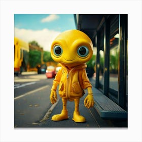 Firefly Friendly Yellow Alien Waiting At A Bus Stop 60146 (2) Canvas Print