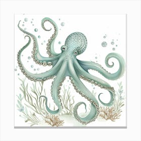Watercolour Storybook Style Octopus With Bubbles 1 Canvas Print