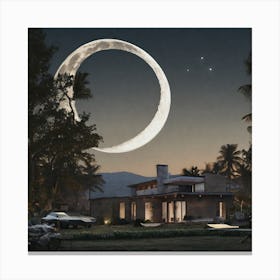 Moon Over A House Canvas Print