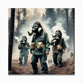 Gas Masks In The Forest Canvas Print