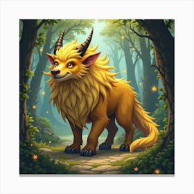 A Legendary Beast With Golden Fur In A Magical, Hidden Realm 1 Canvas Print