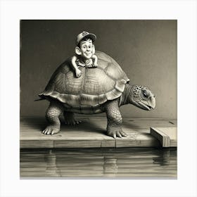 Boy On A Turtle Canvas Print