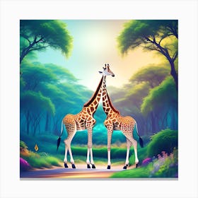 Giraffes In The Forest Canvas Print