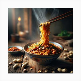 Chinese Noodles With Chopsticks Canvas Print