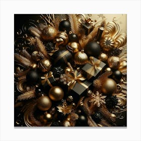 Gold Christmas Wreath Canvas Print