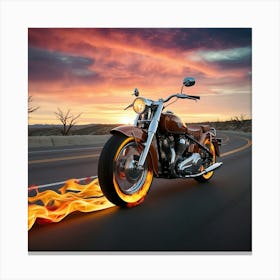 Motorcycle With Flames Canvas Print