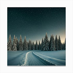 Winter Night In The Forest Canvas Print