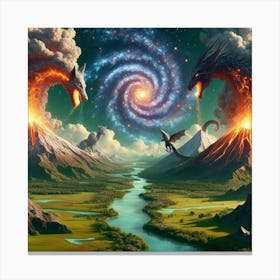 Dragon and Wolf Volcanoes Canvas Print
