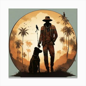 Boho Art Man and dog silhouettes 1 Canvas Print