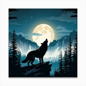 Illustration Of A Wolf Emitting A Howl In A Us Wilderness Scene Combines Elements Of Wyoming Utah (5) Canvas Print