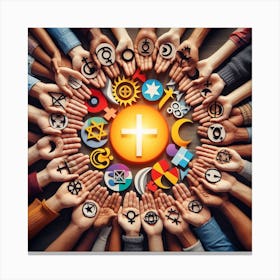 Religious Symbols In A Circle Canvas Print