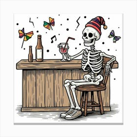Skeleton At The Bar 2 Canvas Print