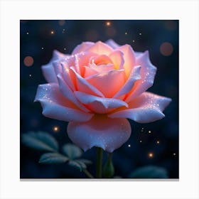 A Dreamy Rose With Petals Of Shimmering, Iridescent Light Blooming In A Starry Garden 1 Canvas Print