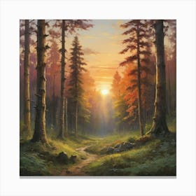 Sunset In The Forest Art Print 1 Canvas Print