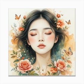 Asian Girl With Flowers 18 Canvas Print