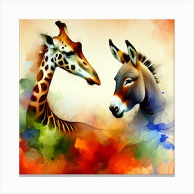 Donkey And Giraffe Canvas Print