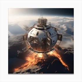 The Whole Earth Has Been Transformed Into A Metalica Space Station, Show The Earth View From The Moon As If You Are Watching Earth From The Moon And Taking Photography (7) Canvas Print