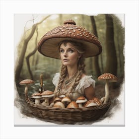 Girl With A Basket Of Mushrooms Canvas Print