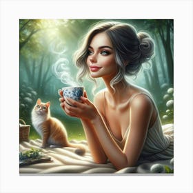 Girl With A Cup Of Tea Canvas Print