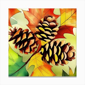 Autumn Leaves And Pine Cones Canvas Print