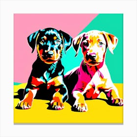 'Doberman Pinscher Pups', This Contemporary art brings POP Art and Flat Vector Art Together, Colorful Art, Animal Art, Home Decor, Kids Room Decor, Puppy Bank - 46th Canvas Print