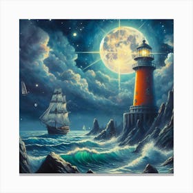 Lighthouse At Night 8 Canvas Print