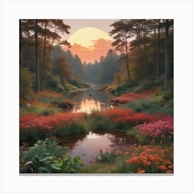 Sunset In The Forest Canvas Print