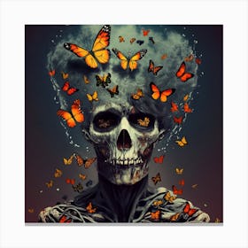 Skeleton With Butterflies Canvas Print