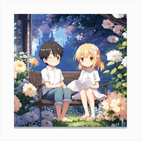 Boy and girl anime in the garden Canvas Print