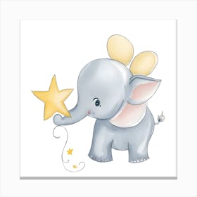 Baby Elephant With Star Watercolour Nursery 1 Canvas Print
