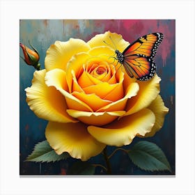 Yellow Rose With Butterfly Canvas Print