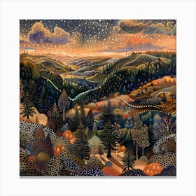 Night In The Woods, Tiny Dots, Pointillism 1 Canvas Print