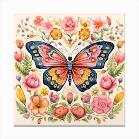 Butterfly With Flowers Canvas Print