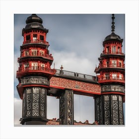 Hermoso Edificio Con Puente Comunicante Rojo Y Nrgro Canvas Print