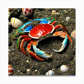 Crab Crustacean Marine Shellfish Ocean Beach Claw Legs Pincers Red Blue Green Brown Whi (1) Canvas Print