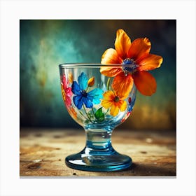 Colorful Flowers In A Glass Canvas Print