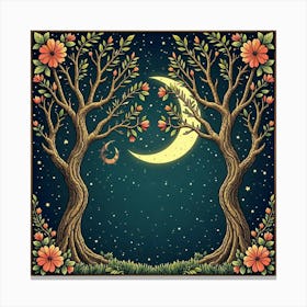 Moon And Forest Style William Morris2 Art Print (8) Canvas Print