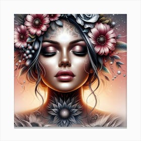 Ethereal Woman With Flowers Canvas Print