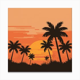 Sunset With Palm Trees 2 Canvas Print