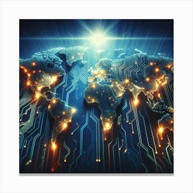 World Map With Electronic Circuits Canvas Print