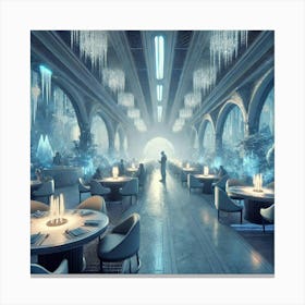 An Atmospheric Interior Of A Futuristic Dining Hal Canvas Print