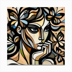Colourful Female Portrait with Butterfly Abstract 1 Canvas Print